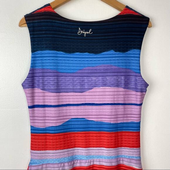 Desigual | Floral Abstract Striped Colorful Dress Blue White Orange - Picture 4 of 9